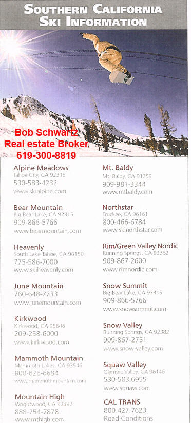 California snow skiing information - San Diego snow skiing